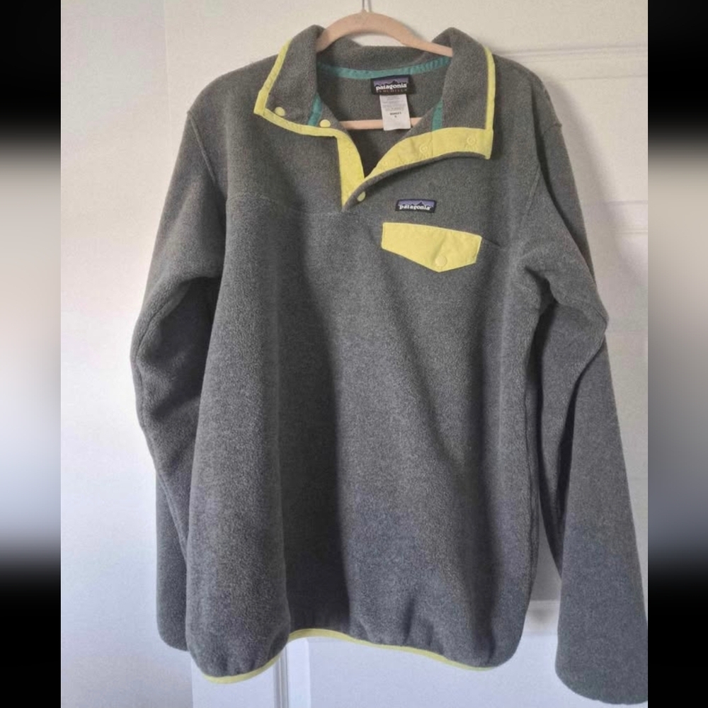 Patagonia Gray Fleece Pullover with Yellow Trim